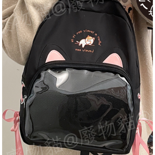 日系貓耳後背包 後背痛包 後背包 娃包 15cm娃包 貓耳痛包 通勤包 大容量後背包 學生後背包 廢物貓[B0072]-規格圖9