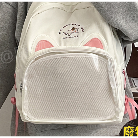 日系貓耳後背包 後背痛包 後背包 娃包 15cm娃包 貓耳痛包 通勤包 大容量後背包 學生後背包 廢物貓[B0072]-規格圖9