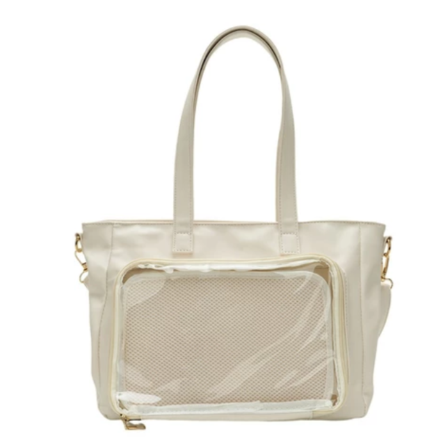 [可放A4有扎板] 痛包 斜背包 娃包 10cm 肩背包 簡約皮革痛包 曬娃包 米白色 廢物貓[B0150]-規格圖9