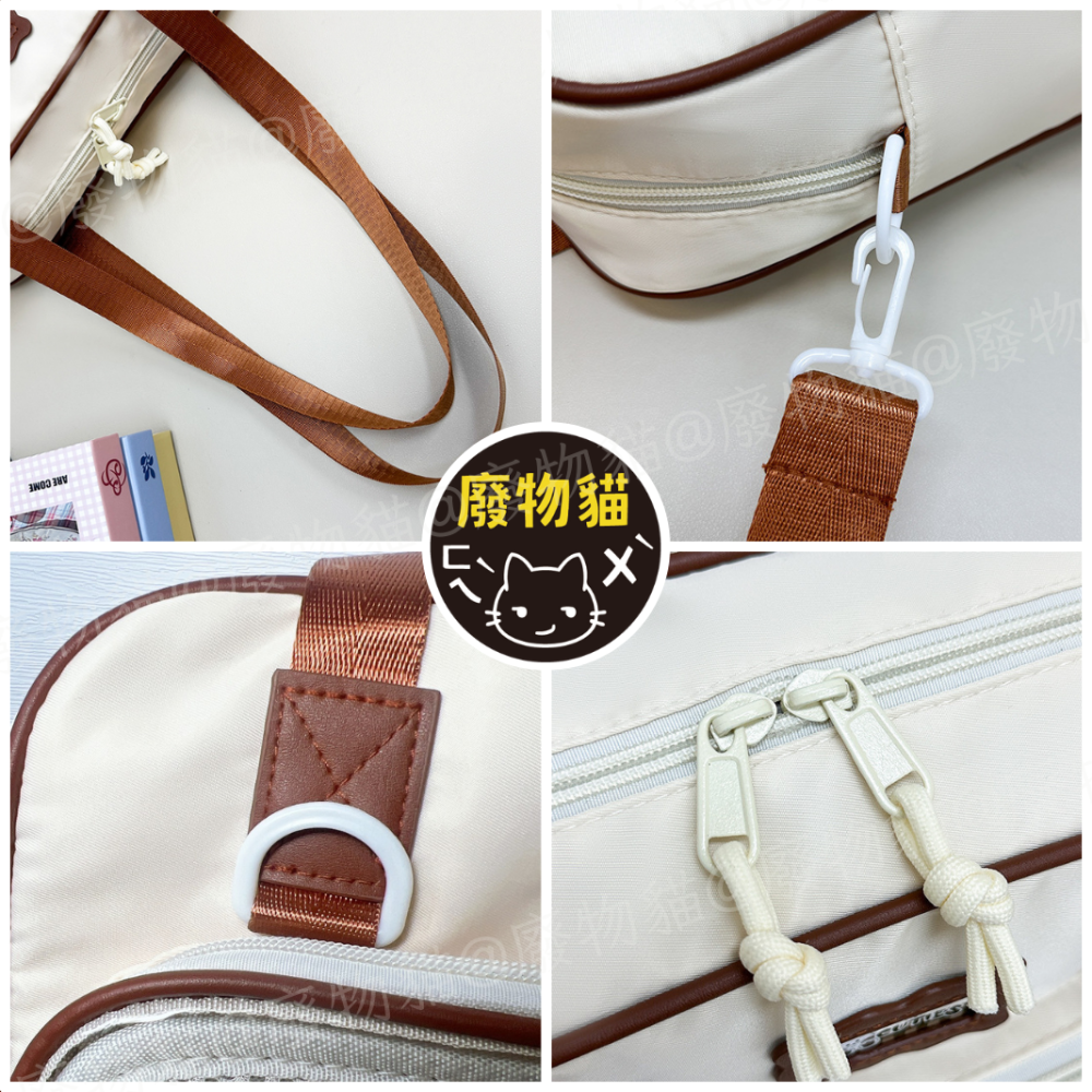 [可放A4有扎板] 痛包 肩背包 娃包 10cm 側背痛包 斜背包 ins方形斜背痛包 白+棕 廢物貓[B0153]-細節圖3