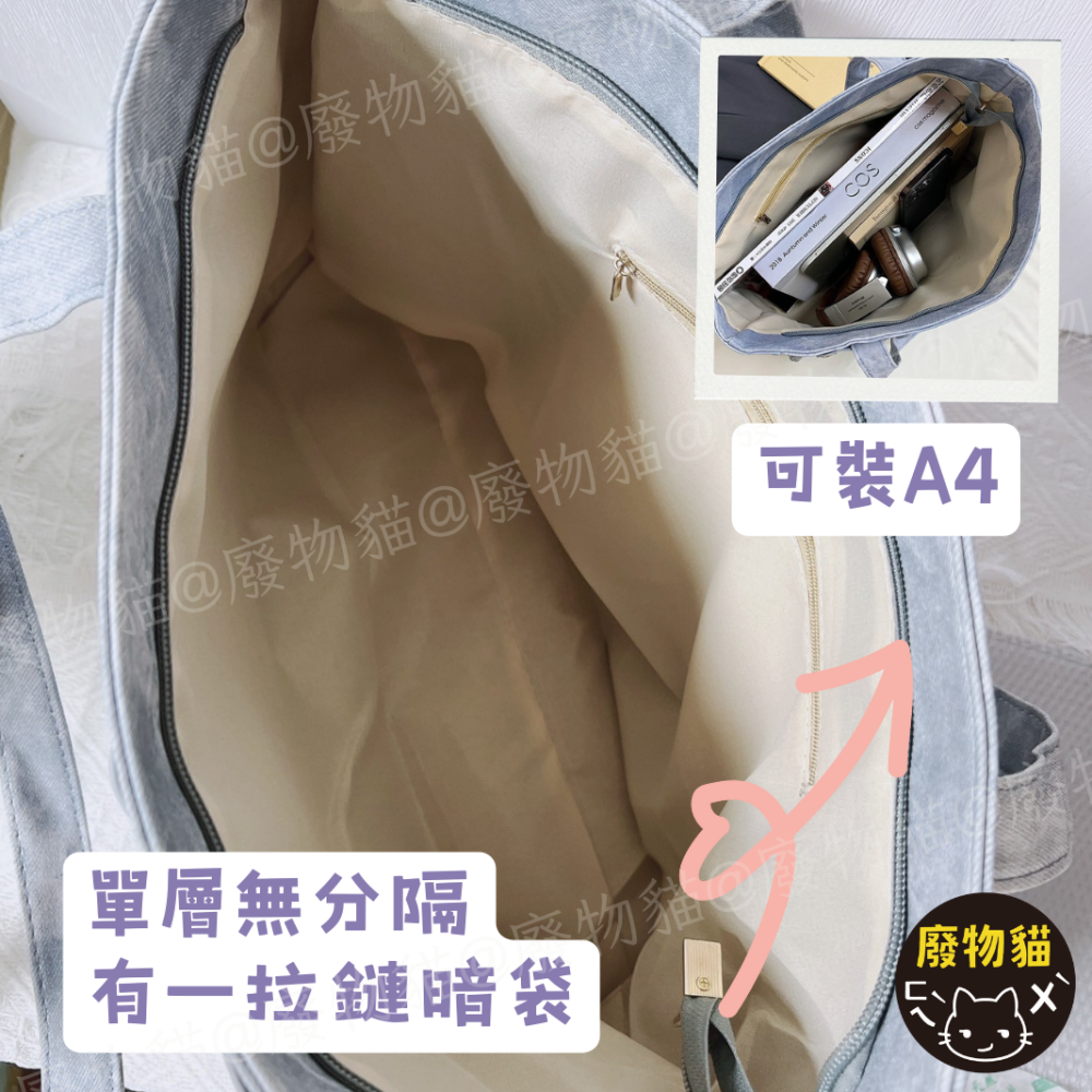 [可放A4有扎板] 痛包 單肩包 曬娃包 娃包 15cm saki甜酷風單肩痛包 牛仔藍 廢物貓 [B0176]-細節圖4