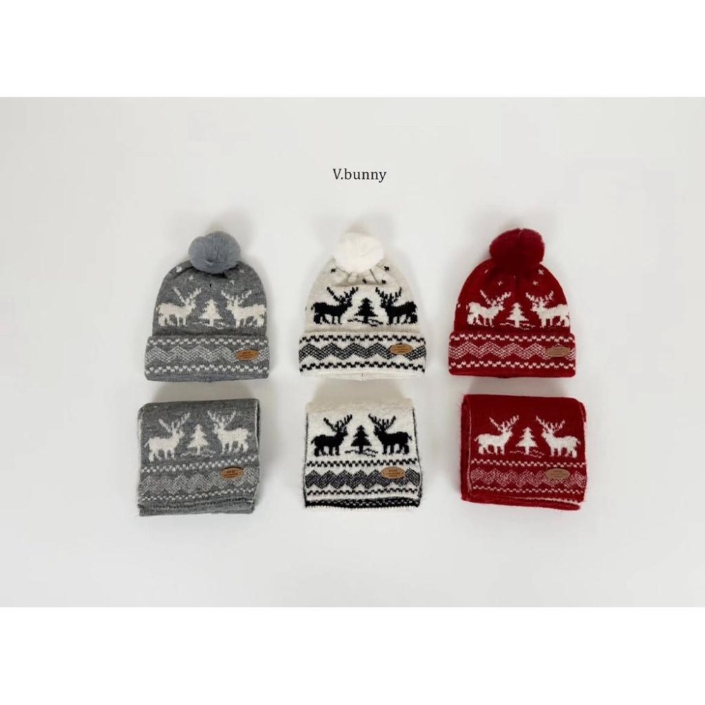 Poisson_korea韓國兒童保暖圍巾 保暖毛線帽 新年聖誕復古小鹿球球圍巾 毛帽組-細節圖3