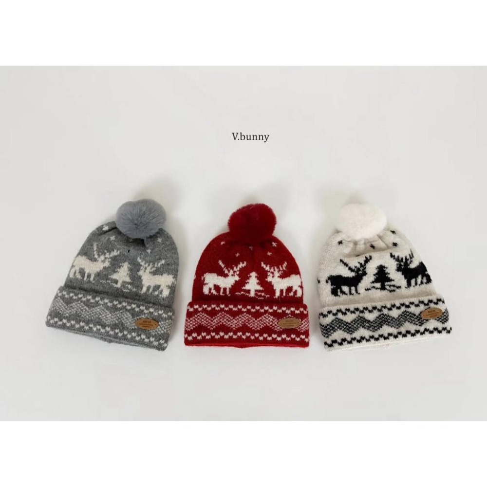 Poisson_korea韓國兒童保暖圍巾 保暖毛線帽 新年聖誕復古小鹿球球圍巾 毛帽組-細節圖5