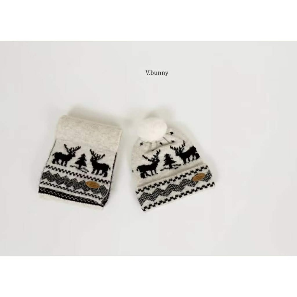 Poisson_korea韓國兒童保暖圍巾 保暖毛線帽 新年聖誕復古小鹿球球圍巾 毛帽組-規格圖6