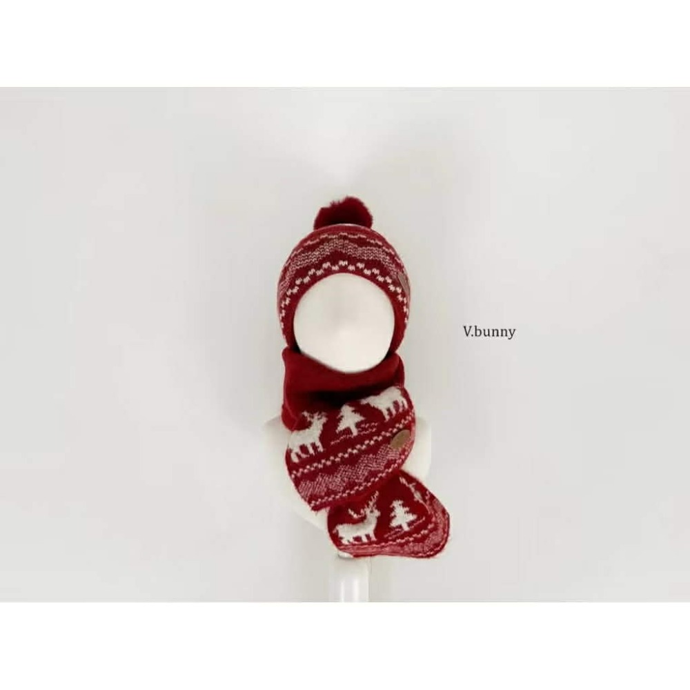 Poisson_korea韓國兒童保暖圍巾 保暖毛線帽 新年聖誕復古小鹿球球圍巾 毛帽組-規格圖6