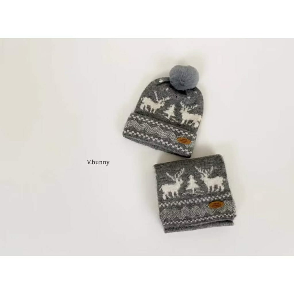 Poisson_korea韓國兒童保暖圍巾 保暖毛線帽 新年聖誕復古小鹿球球圍巾 毛帽組-規格圖6