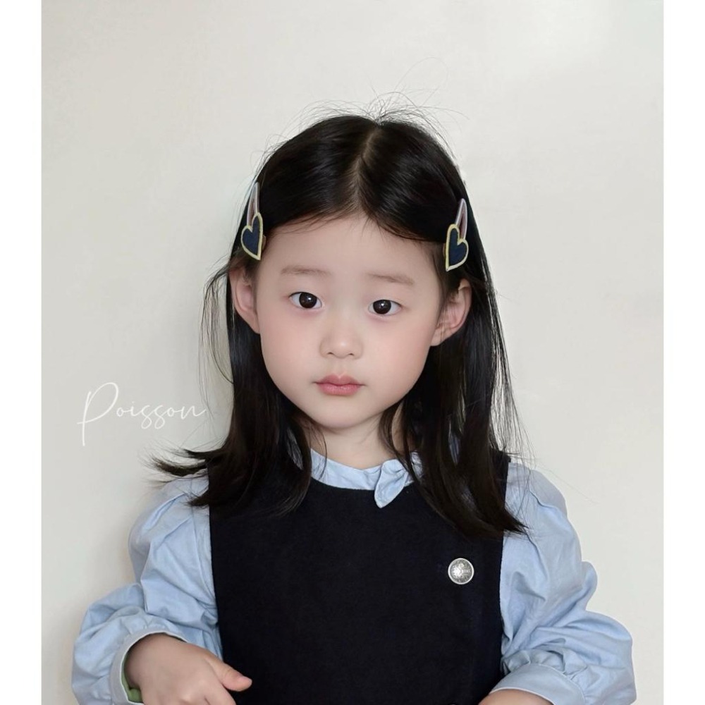 Poisson_korea韓國兒童髮飾 愛心刺繡可愛瀏海夾 髮夾組 女童髮飾-細節圖2