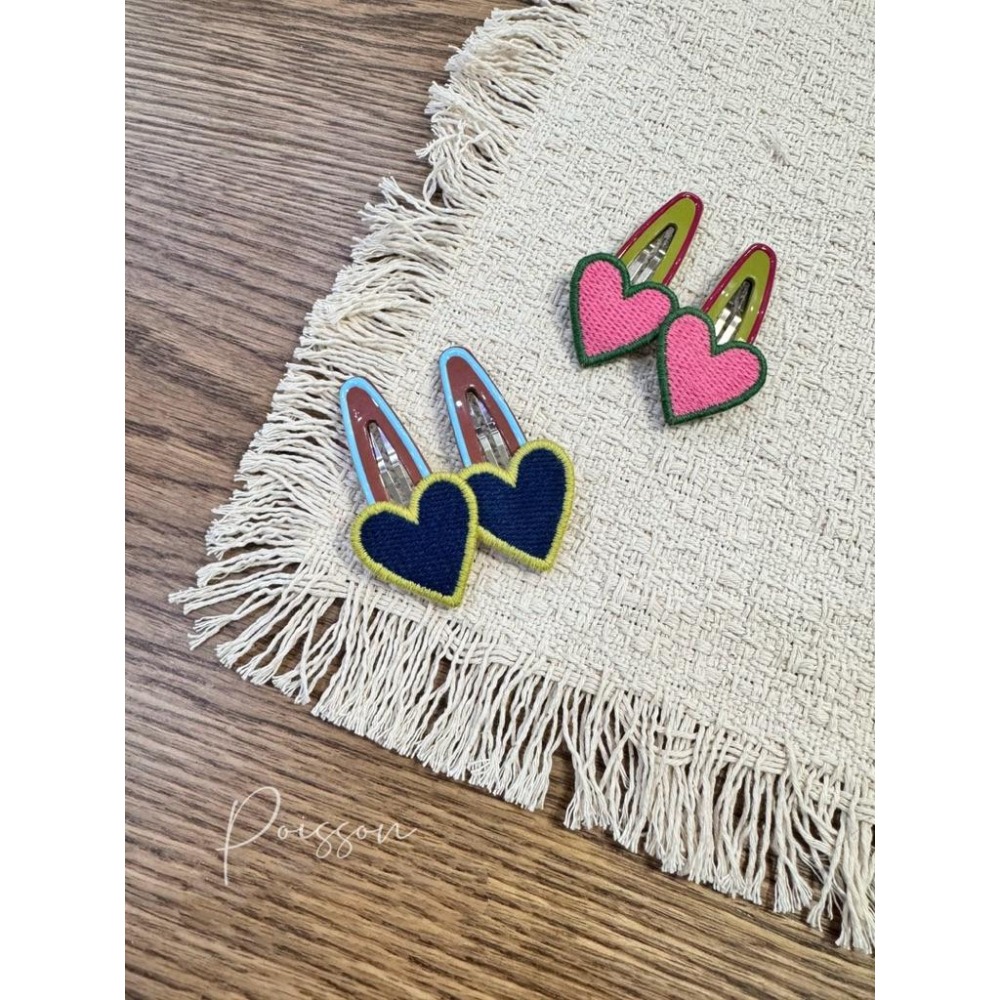 Poisson_korea韓國兒童髮飾 愛心刺繡可愛瀏海夾 髮夾組 女童髮飾-細節圖3