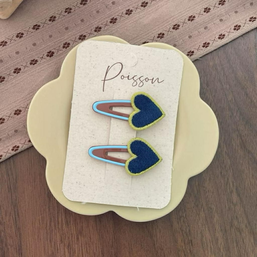 Poisson_korea韓國兒童髮飾 愛心刺繡可愛瀏海夾 髮夾組 女童髮飾-規格圖3