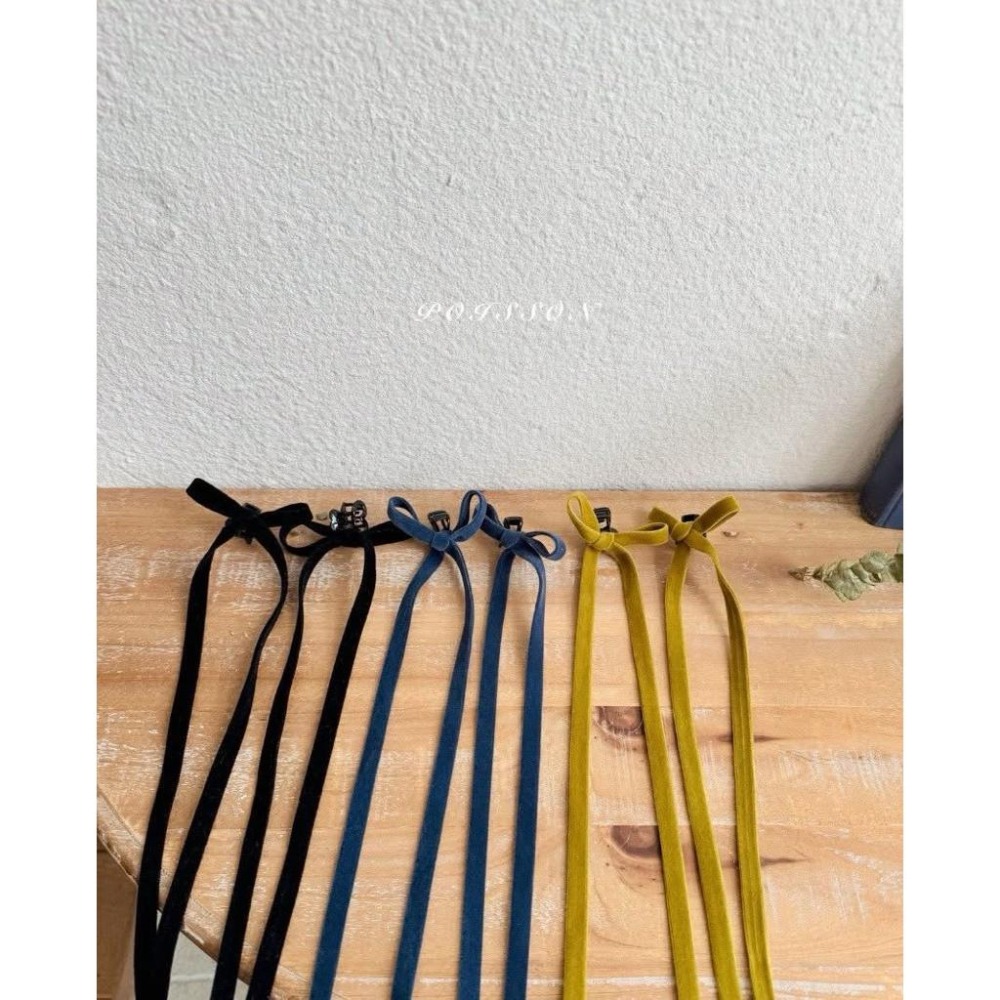 韓國兒童髮飾 Poisson品牌 冬季植絨蝴蝶結飄帶抓夾 女童髮夾-細節圖3