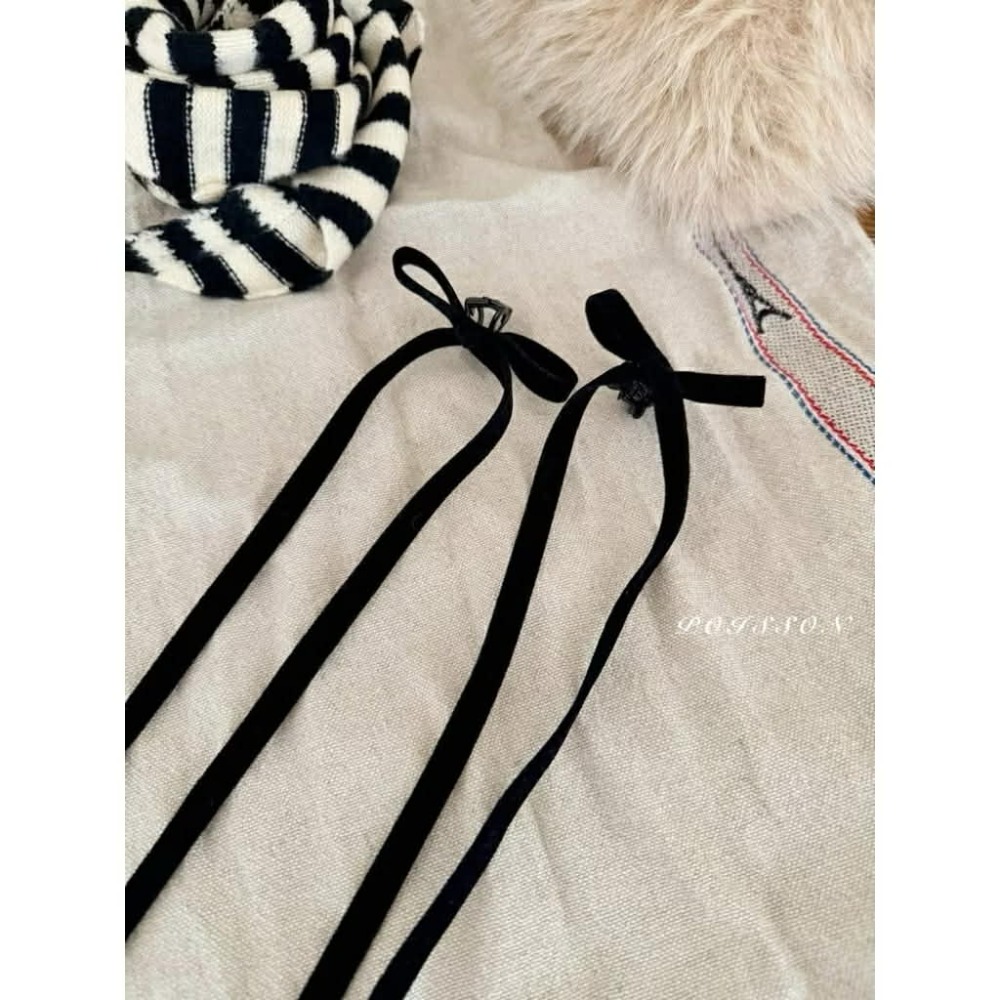 韓國兒童髮飾 Poisson品牌 冬季植絨蝴蝶結飄帶抓夾 女童髮夾-規格圖9