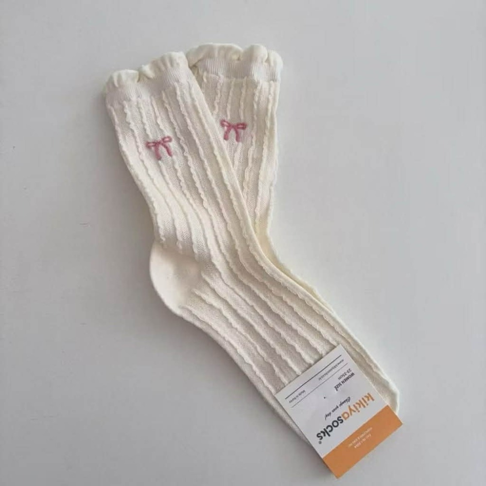 Poisson_korea🌟闆娘推薦選品⭐️韓國製蝴蝶結捲邊小腿襪 女襪-規格圖5