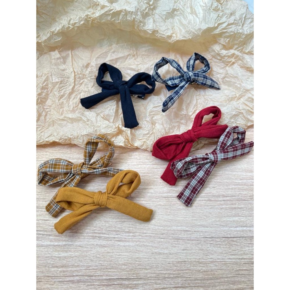 Poisson_korea韓國兒童髮飾 秋冬格紋蝴蝶結髮夾髮束 女童髮飾-細節圖4