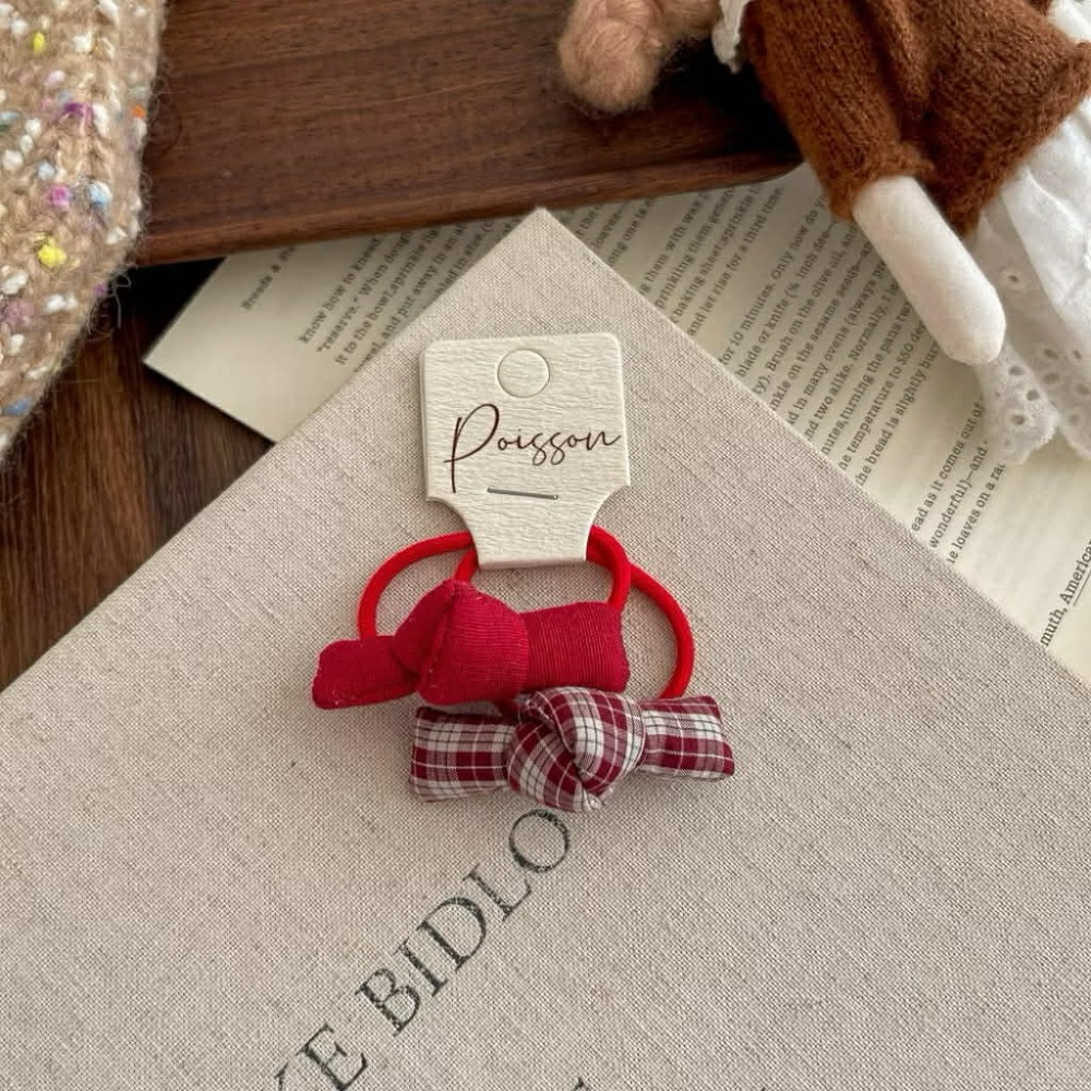 Poisson_korea韓國兒童髮飾 秋冬格紋蝴蝶結髮夾髮束 女童髮飾-規格圖4
