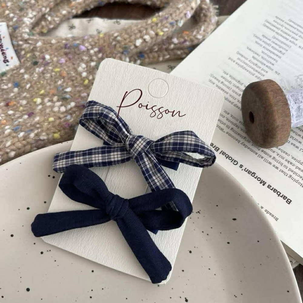 Poisson_korea韓國兒童髮飾 秋冬格紋蝴蝶結髮夾髮束 女童髮飾-規格圖4