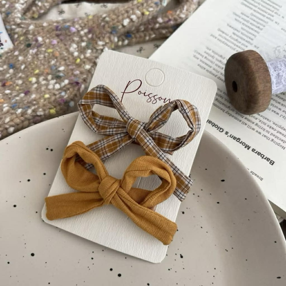 Poisson_korea韓國兒童髮飾 秋冬格紋蝴蝶結髮夾髮束 女童髮飾-規格圖4