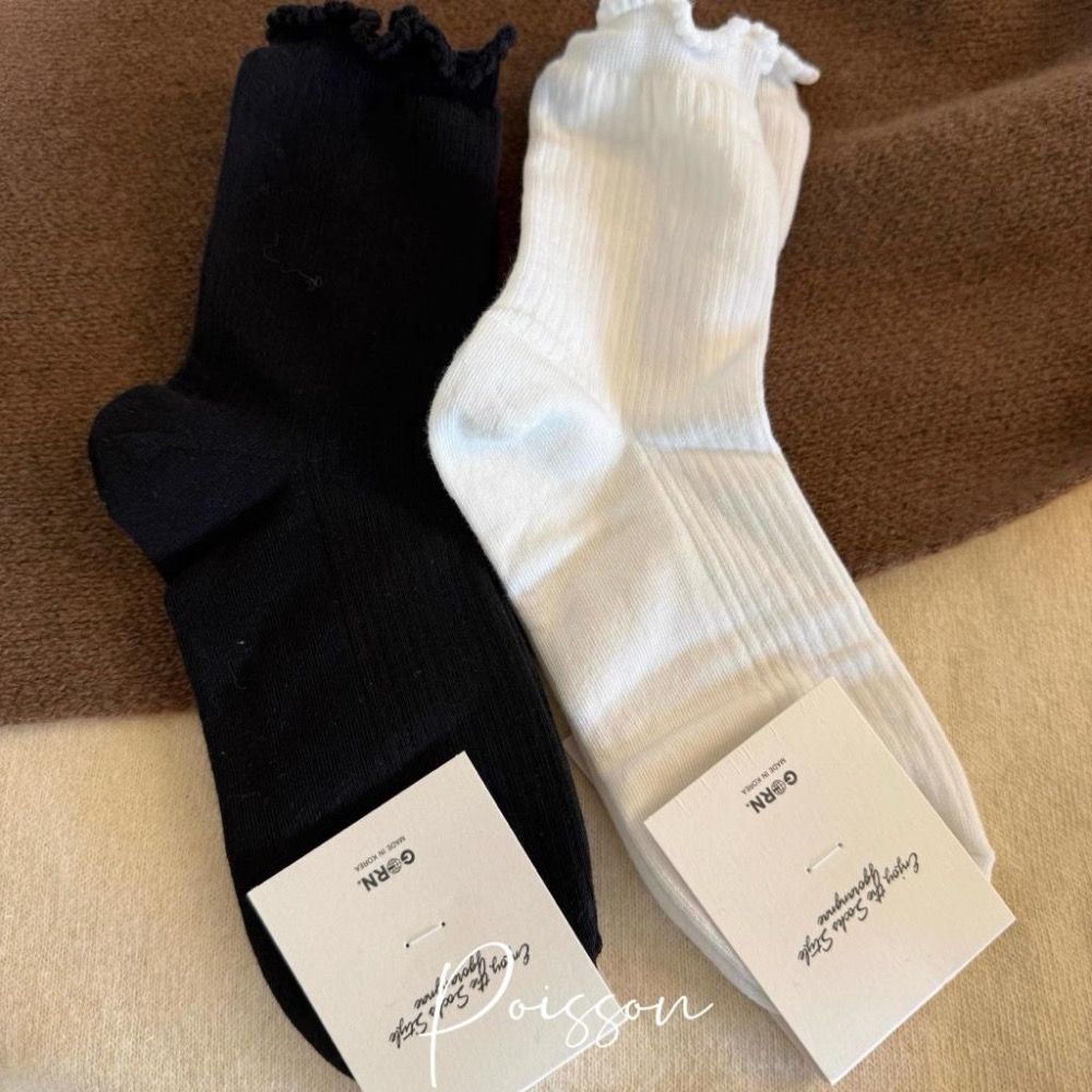 Poisson_korea🌟闆娘推薦選品🌟韓國製四季款木耳邊邊中筒襪 女襪-細節圖2