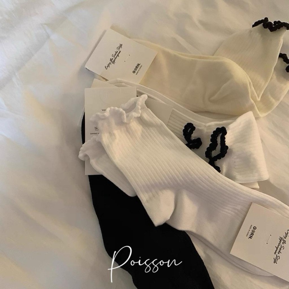 Poisson_korea🌟闆娘推薦選品🌟韓國製四季款木耳邊邊中筒襪 女襪-細節圖4