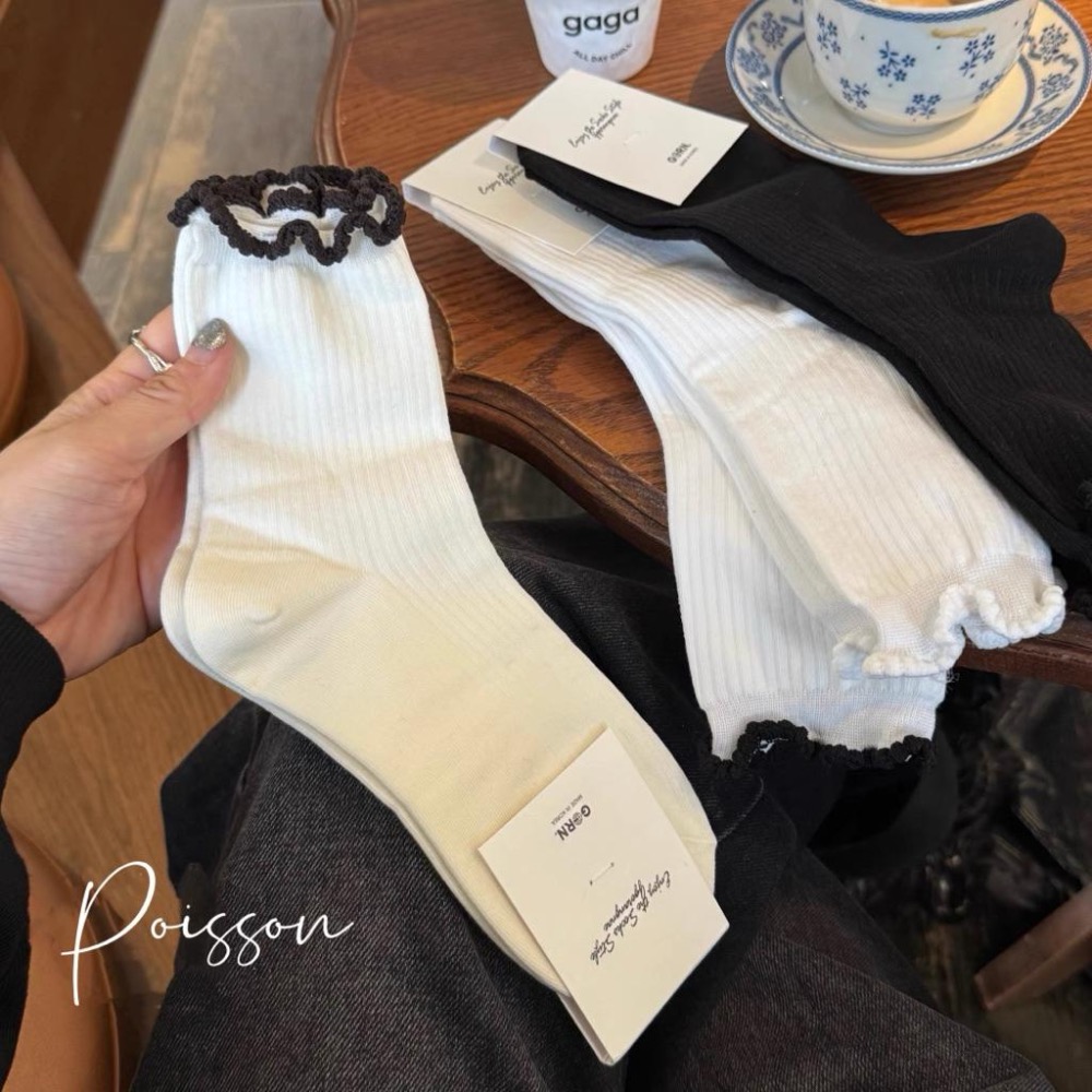 Poisson_korea🌟闆娘推薦選品🌟韓國製四季款木耳邊邊中筒襪 女襪-細節圖5