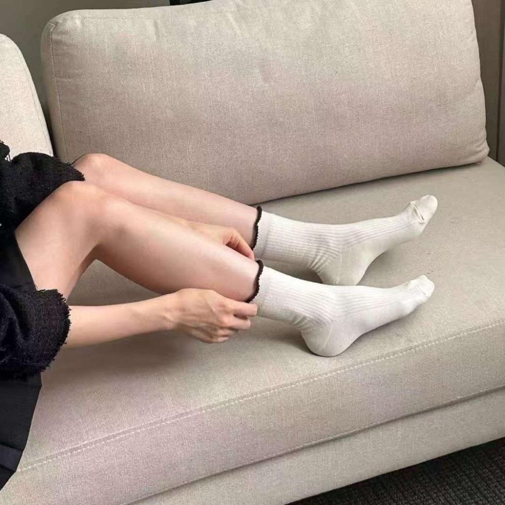 Poisson_korea🌟闆娘推薦選品🌟韓國製四季款木耳邊邊中筒襪 女襪-細節圖6
