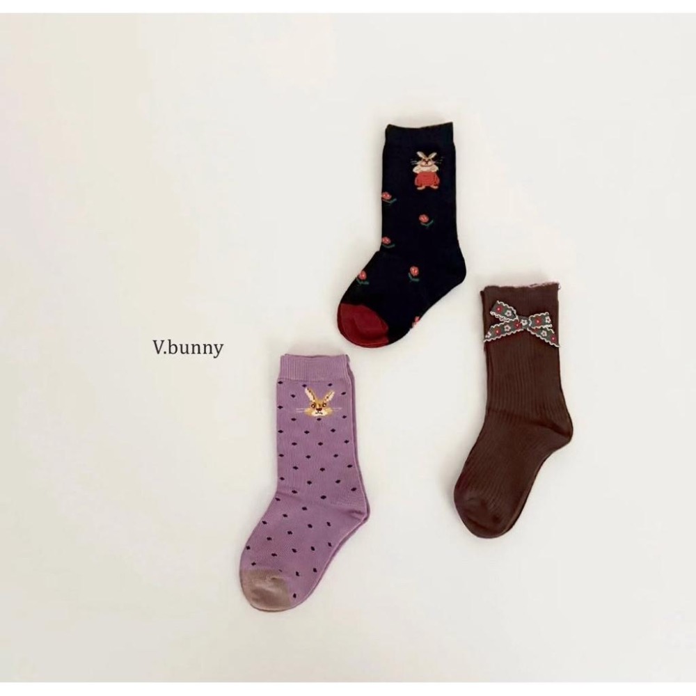 韓國童襪 v-bunny品牌2025秋季純綿可愛女童 3雙組-細節圖9