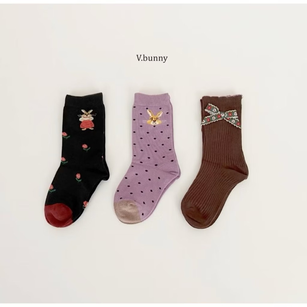 韓國童襪 v-bunny品牌2025秋季純綿可愛女童 3雙組-規格圖9