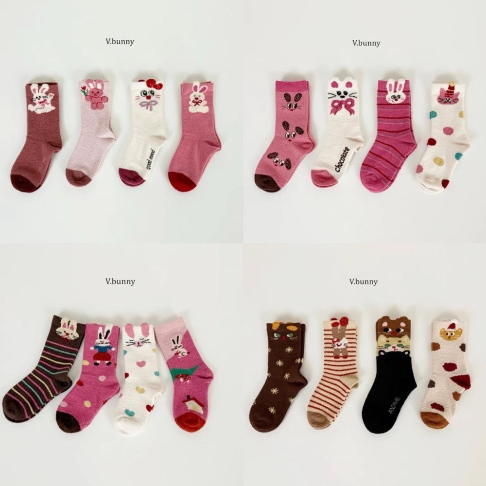 韓國童襪 v.bunny品牌2025冬季加厚綿絨中筒襪 女童襪-細節圖5