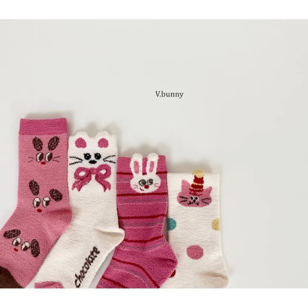 韓國童襪 v.bunny品牌2025冬季加厚綿絨中筒襪 女童襪-規格圖9