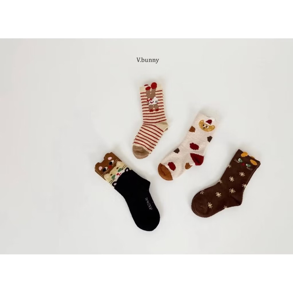 韓國童襪 v.bunny品牌2025冬季加厚綿絨中筒襪 女童襪-規格圖9