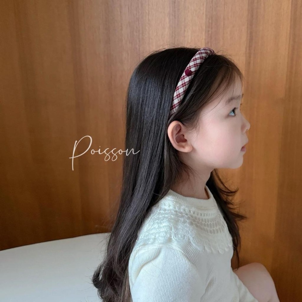 Poisson_korea韓國兒童髮飾🎀秋冬新款植絨愛心格子髮箍 女童髮圈-細節圖2