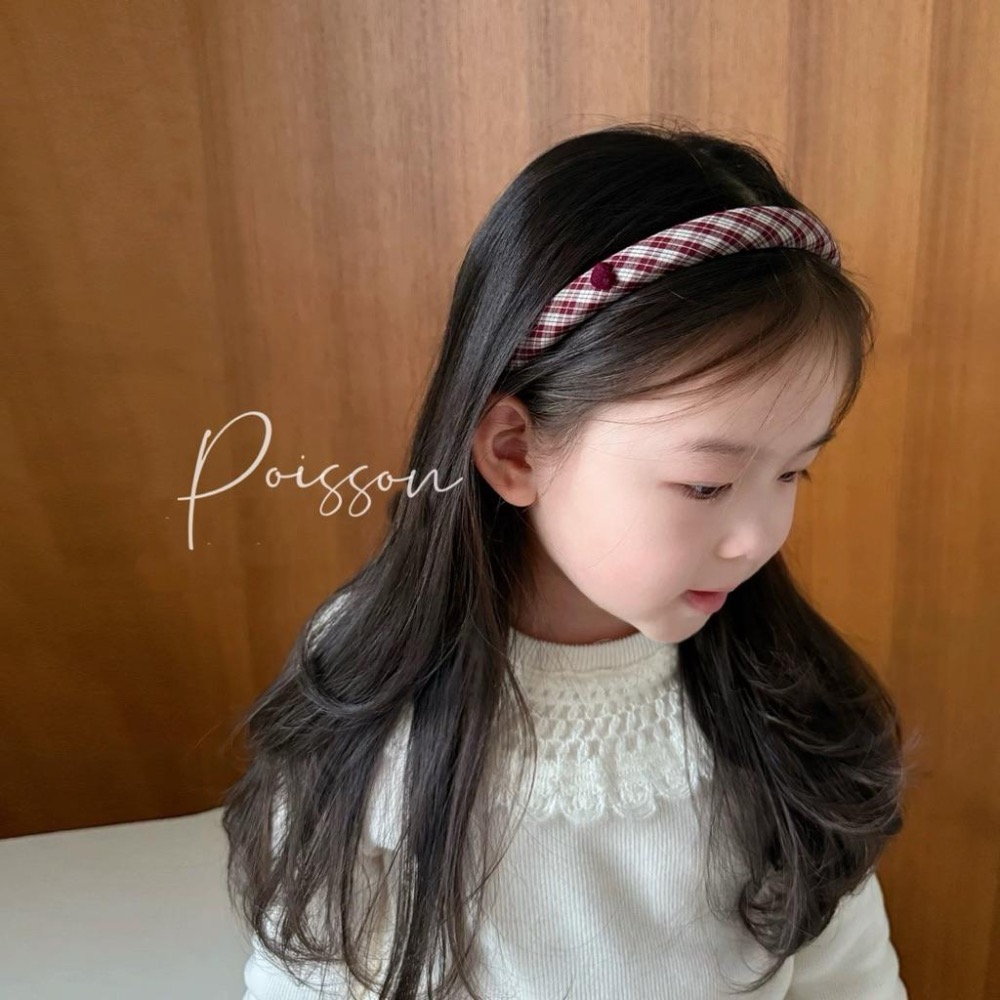 Poisson_korea韓國兒童髮飾🎀秋冬新款植絨愛心格子髮箍 女童髮圈-細節圖3
