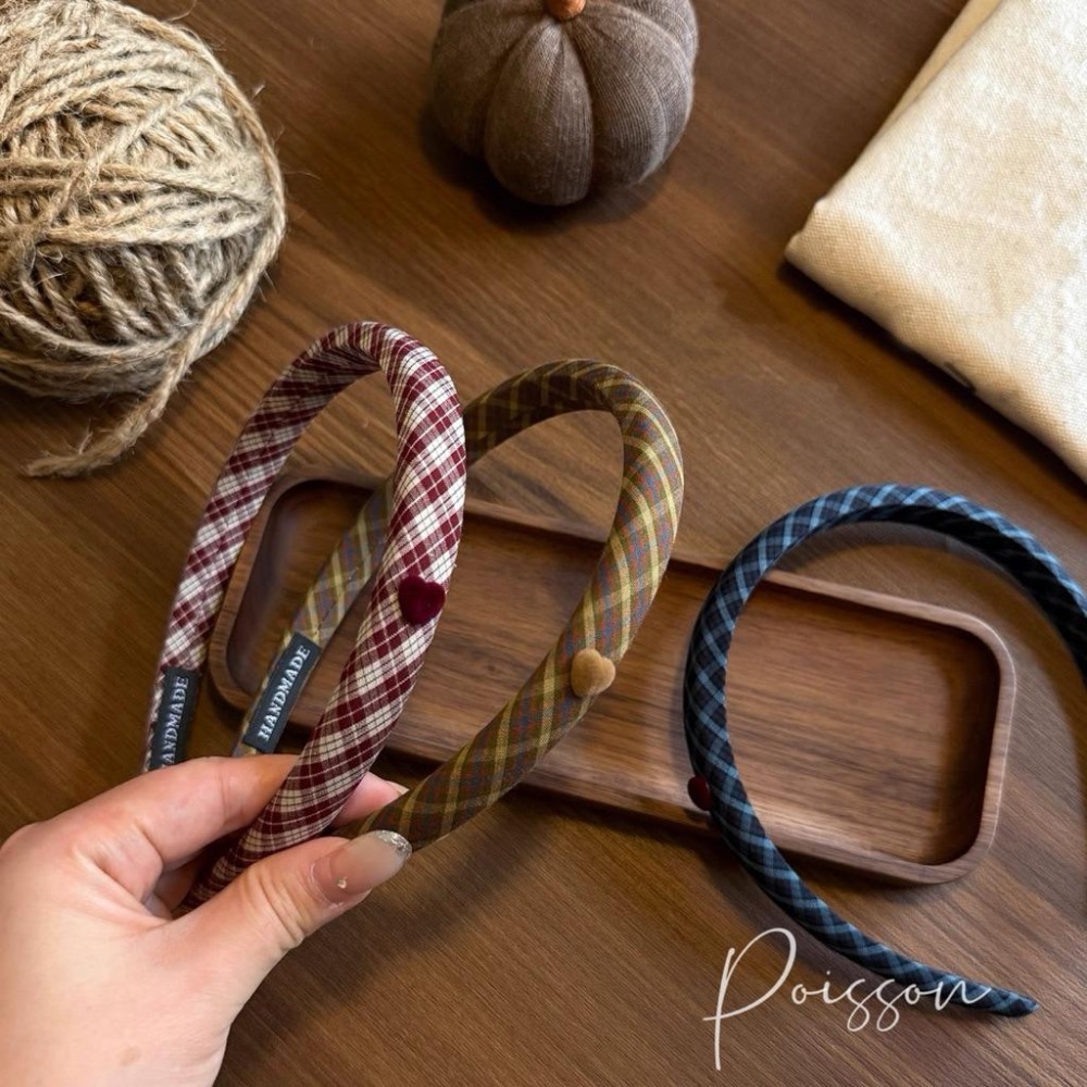 Poisson_korea韓國兒童髮飾🎀秋冬新款植絨愛心格子髮箍 女童髮圈-細節圖4