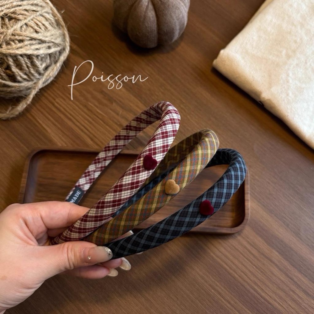 Poisson_korea韓國兒童髮飾🎀秋冬新款植絨愛心格子髮箍 女童髮圈-細節圖5