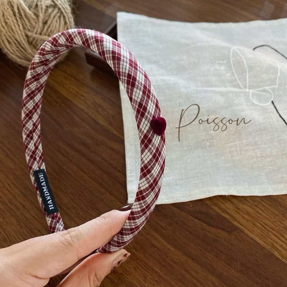 Poisson_korea韓國兒童髮飾🎀秋冬新款植絨愛心格子髮箍 女童髮圈-規格圖5