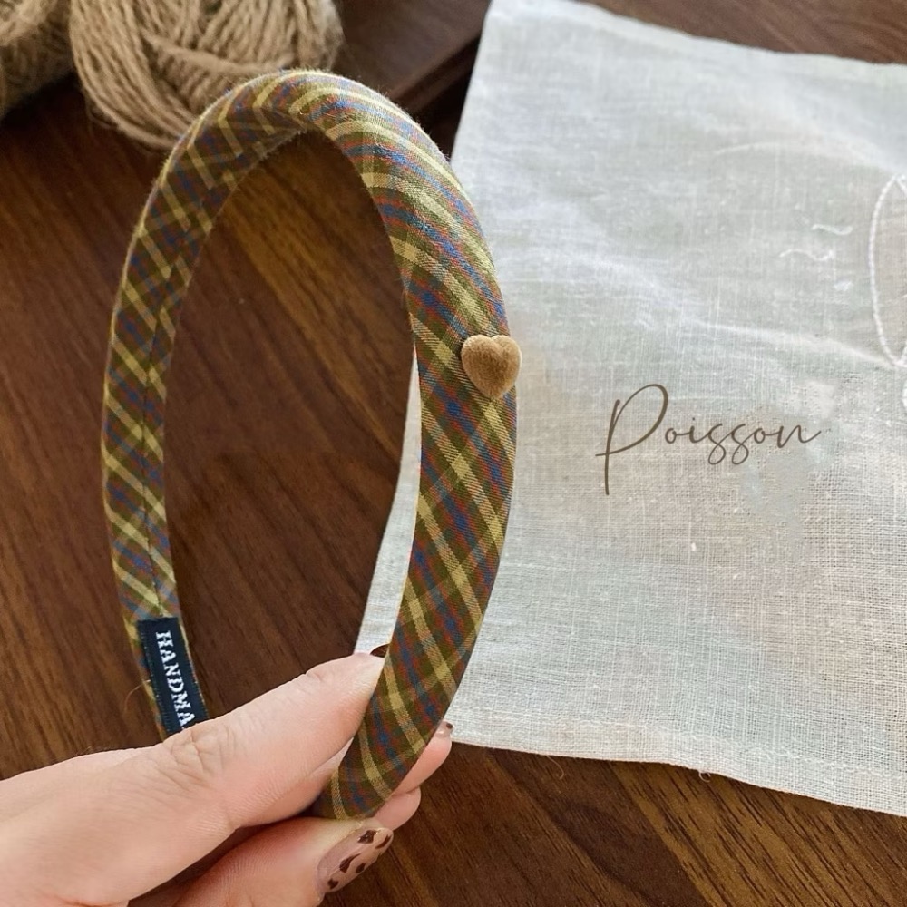 Poisson_korea韓國兒童髮飾🎀秋冬新款植絨愛心格子髮箍 女童髮圈-規格圖5