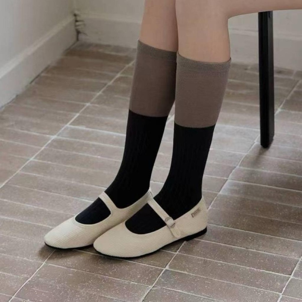 Poisson_korea🌟闆娘推薦選品🌟韓國製秋冬質感雙色中筒襪 堆堆襪 女襪-細節圖4