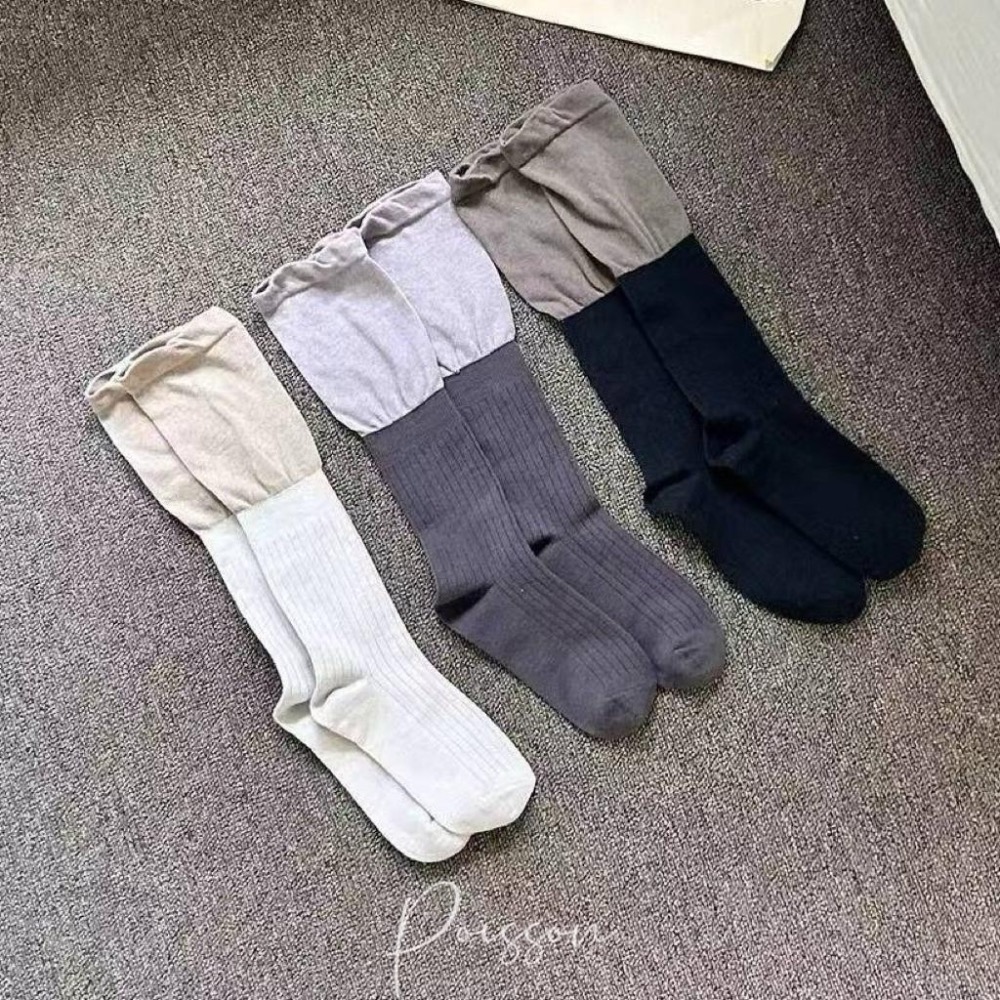 Poisson_korea🌟闆娘推薦選品🌟韓國製秋冬質感雙色中筒襪 堆堆襪 女襪-細節圖5