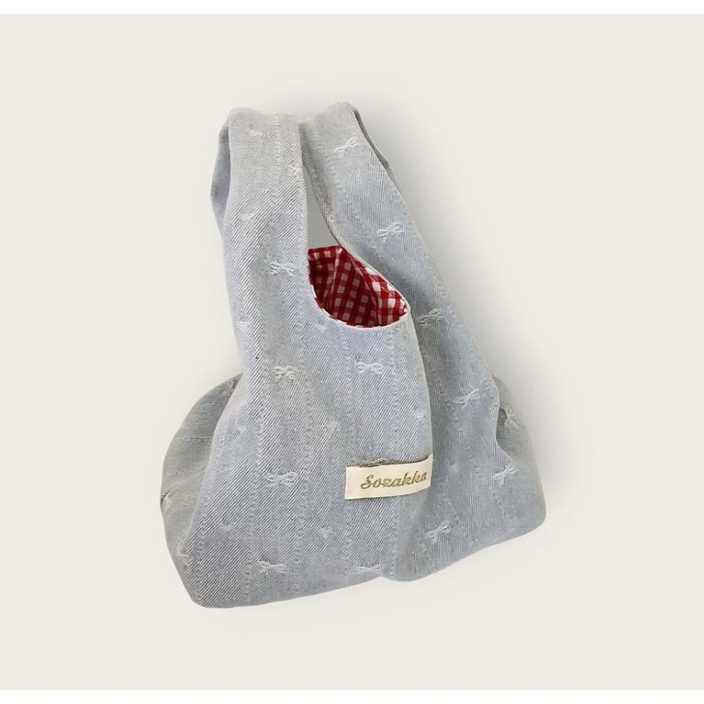 韓國Dudie_korea 品牌可愛蝴蝶結牛仔提袋 牛仔包包 購物包-細節圖3