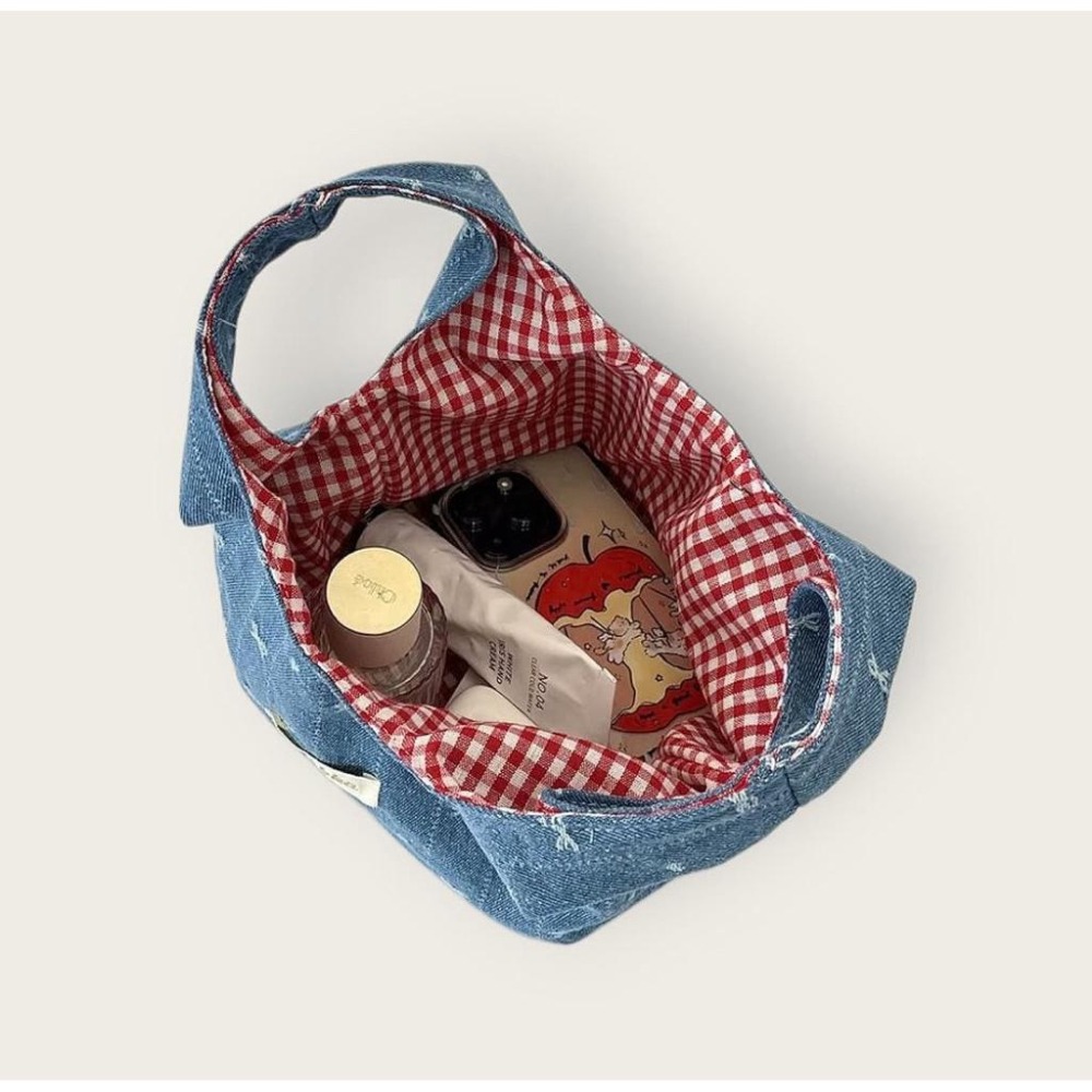 韓國Dudie_korea 品牌可愛蝴蝶結牛仔提袋 牛仔包包 購物包-細節圖4