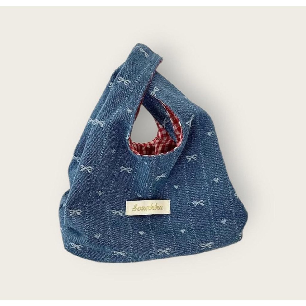 韓國Dudie_korea 品牌可愛蝴蝶結牛仔提袋 牛仔包包 購物包-細節圖5