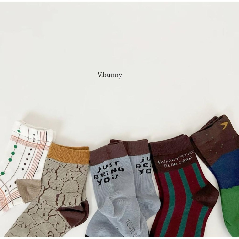 韓國童襪 v-bunny品牌2025新品 可愛圖案造型短襪5雙組 男女童襪-細節圖2