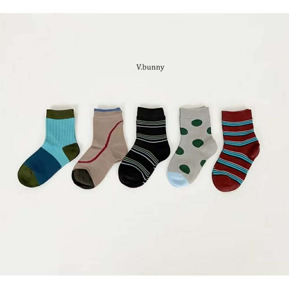 韓國童襪 v-bunny品牌2025新品 可愛圖案造型短襪5雙組 男女童襪-規格圖9