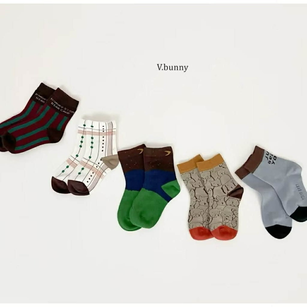 韓國童襪 v-bunny品牌2025新品 可愛圖案造型短襪5雙組 男女童襪-規格圖9