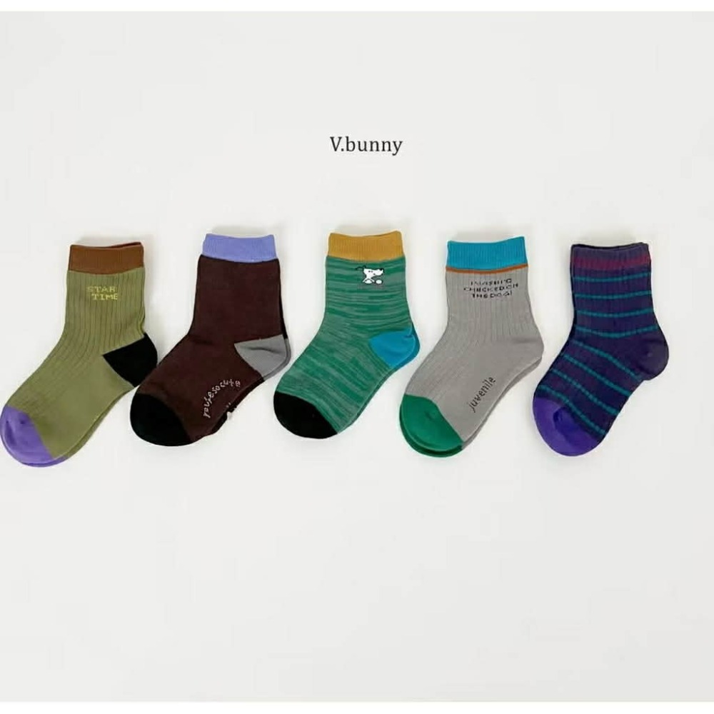 韓國童襪 v-bunny品牌2025新品 可愛圖案造型短襪5雙組 男女童襪-規格圖9