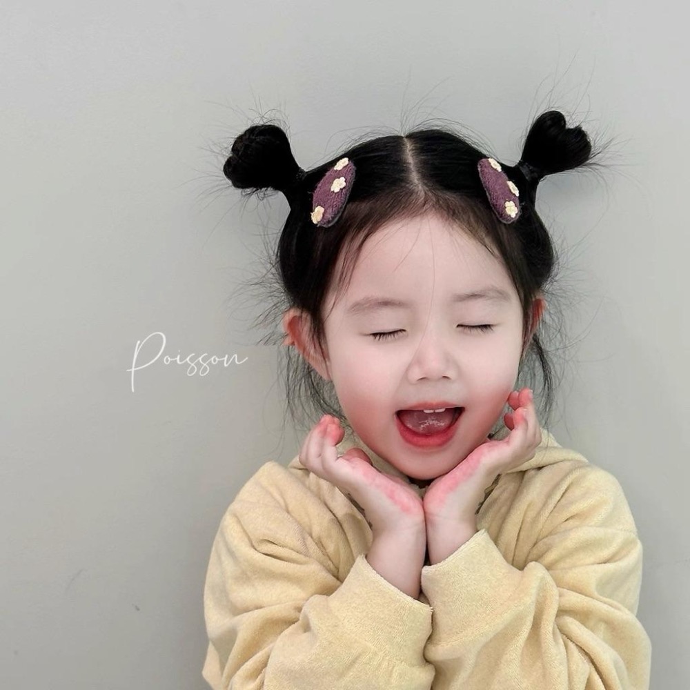 Poisson_korea韓國兒童髮飾 2025冬季毛絨花朵針織BB夾 女童髮夾-細節圖4