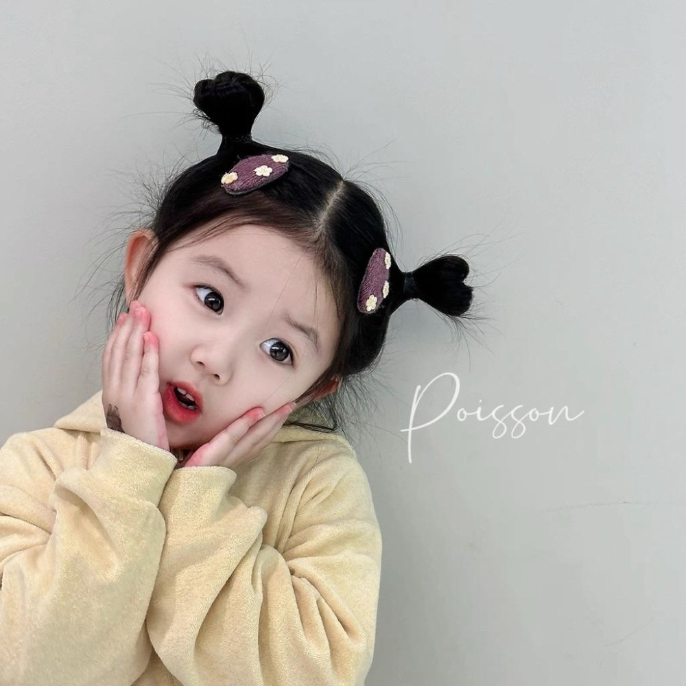 Poisson_korea韓國兒童髮飾 2025冬季毛絨花朵針織BB夾 女童髮夾-細節圖5