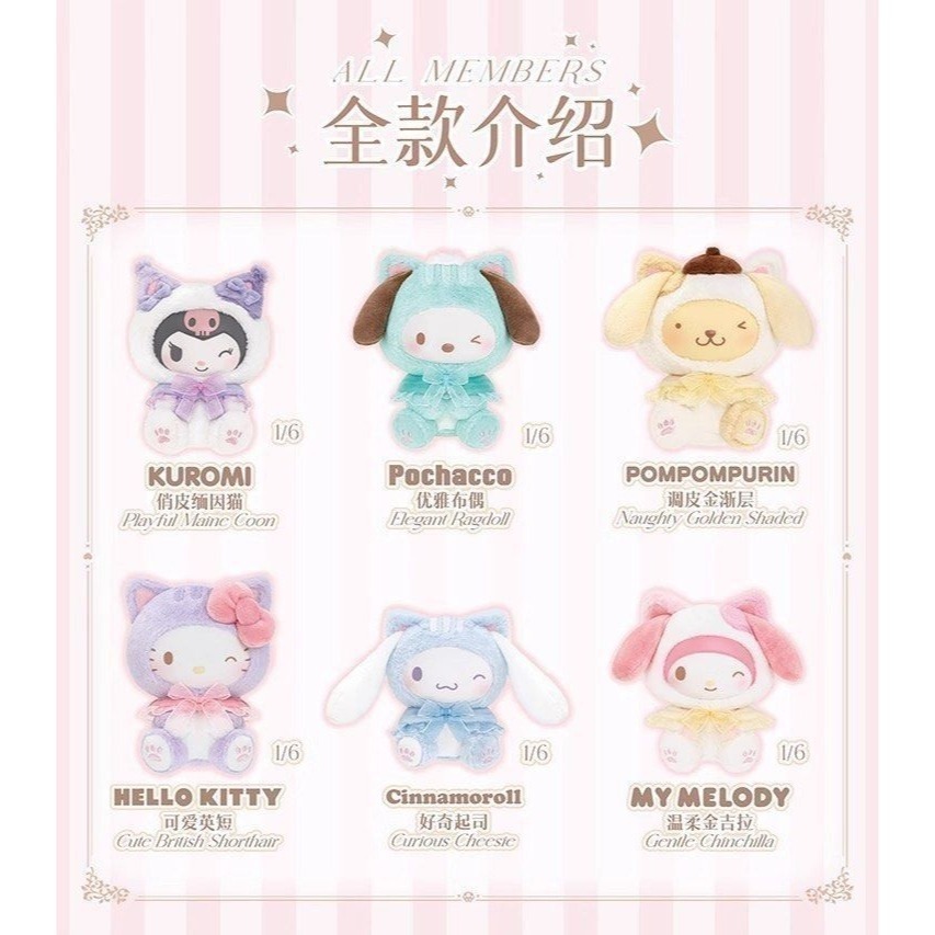 三麗鷗 逗逗小貓毛絨掛飾系列 正版 盲盒 盒玩 泡泡殿盲盒小舖 ☀現貨☀-細節圖8