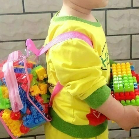 (現貨）寶寶 兒童 大顆粒 背包 袋裝 130粒 積木 益智 顏色形狀認知 類樂高 巧拼 手眼協調 生日禮物-細節圖5