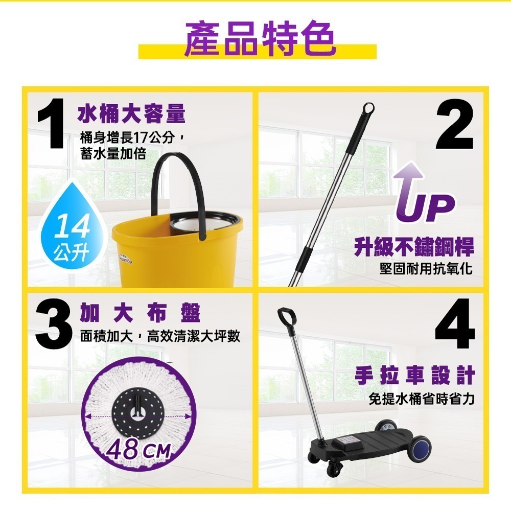 好神拖 L740商業商用手壓旋轉拖把組(1桶1拖2布1 手推車 )-細節圖3