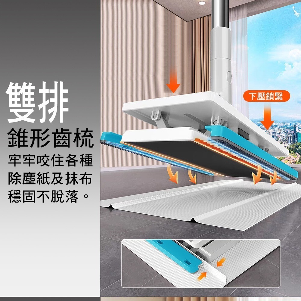 【現貨】家簡塵除 萬用夾布拖把  懶人拖布 拖布 平板拖把  免沾手 乾溼兩用 夾式拖把-細節圖3